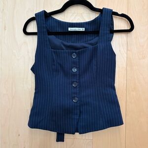 Abercrombie & Fitch Navy Pinstripe Sleeveless Blouse